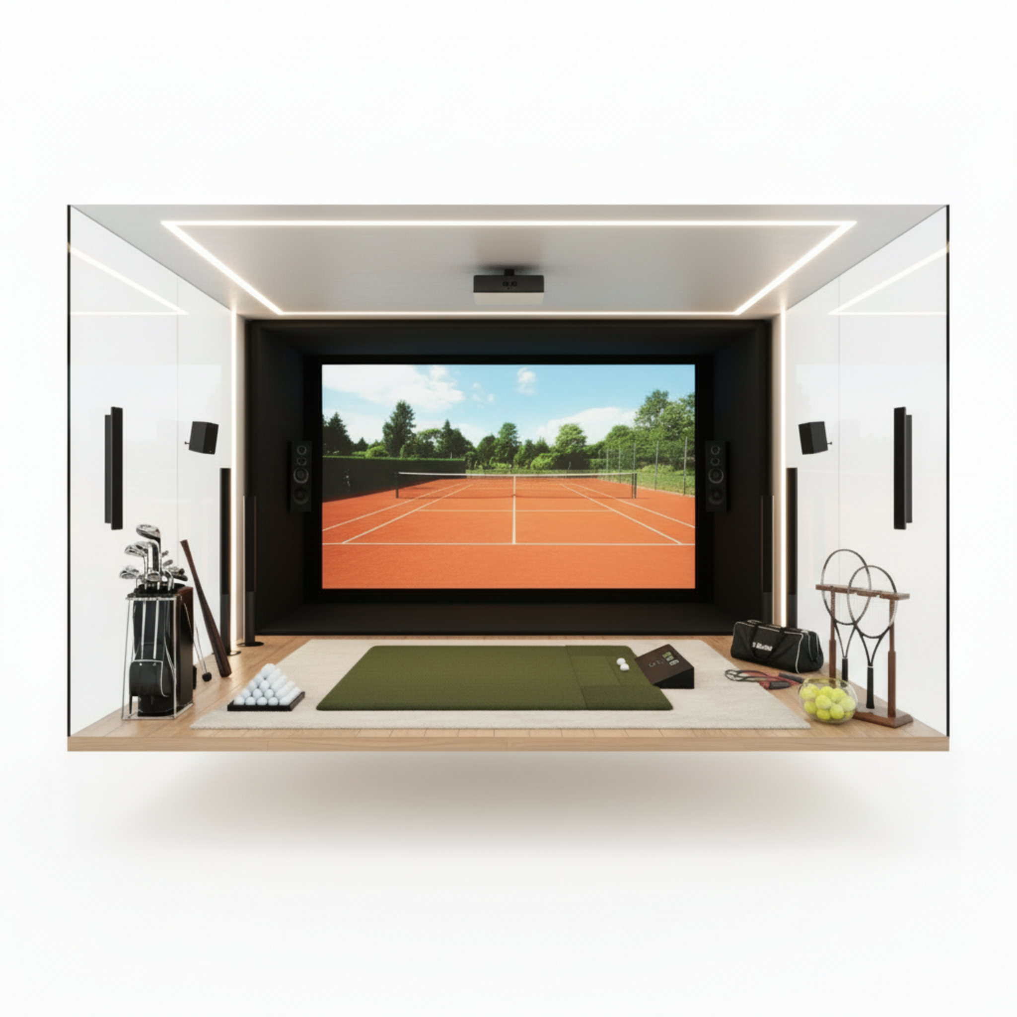 show the simulator from a front perspective, and show accessories